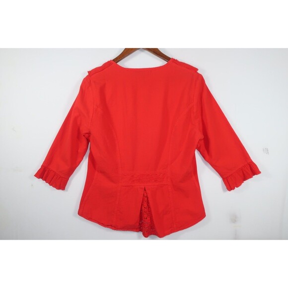 Gretty Zueger Red Ruffle Collar Button Down Shirt 100% Cotton Top Boho Size XL - Picture 7 of 9